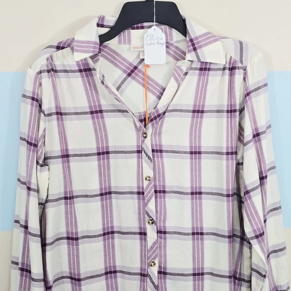 NWT Knox Rose Oversized  Purple Plaid Button Front Flannel - Picture 4 of 9
